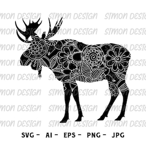 moose Mandala Svg, Eps, Png, Jpg, cricut file, Instant download