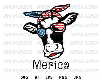 Vaca patriótica de las Tierras Altas SVG, bandera estadounidense, 4 de julio (archivos digitales)