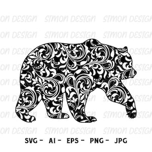 Bear mandala SVG, Bear Clipart, Bear Zentangle, Silhouette and Cricut Files - Svg - Png - Eps - Jpg - Instant Download