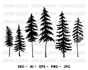 Pine Trees Svg, Digital File, Svg, Eps, Png and Jpg, instant download