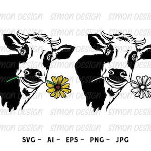 cow svg, cow with flower svg, floral cow svg, Shaggy cow svg, Farm Animal svg, Cow cut file, Cute Cow svg, Silhouette Cameo