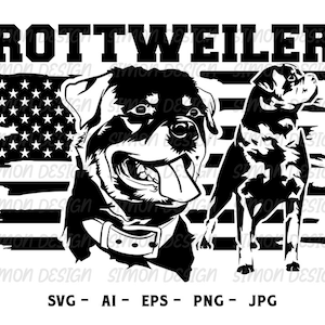 Rottweiler Svg, US flag Svg, pet Svg, Silhouette and Cricut Files - Svg - Png - Eps - Jpg - Instant Download