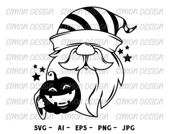 Halloween Gnome SVG, Pumpkin Clipart (Digital Files)