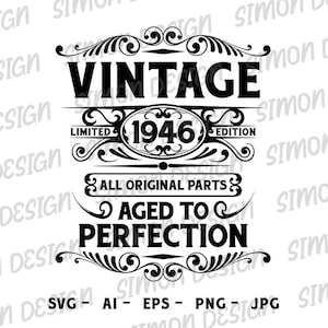 vintage svg | 1946 svg | birthday svg | birthday gift | 77th birthday svg | Cricut Silhouette Clipart Cuttable Digital Png Eps Jpg Svg & Ai