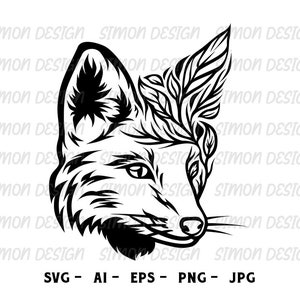 Fox svg, fox clipart, fox vector, fox logo, fox silhouette, monogram fox svg, Floral Fox Svg, Fox Floral Shirt, Floral Fox Head Svg