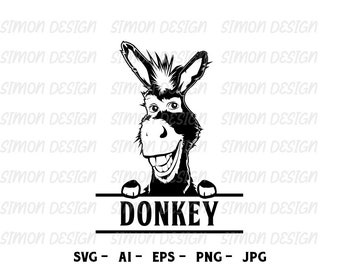 donkey head, donkey svg, farm animal, Silhouette and Cricut Files, Svg, Png, Eps and Jpg.