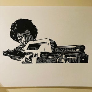 リプリー: ジェームズ・キャメロン監督の1986年の名作映画「エイリアン」に登場するシガニー・ウィーバー演じるリプリーの手彫り、手刷りの肖像画。