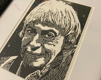 Impresión de retrato de Ursula K. Le Guin, tallada a mano, tamaño A5