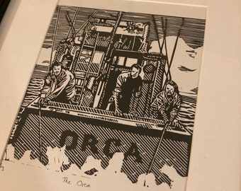 Hand Printed Orca Jaws Art: Spielberg Movie Scene (A5)