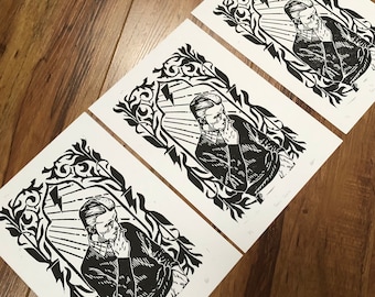 David Bowie, 3 hand carved hand printed portraits of the music legend