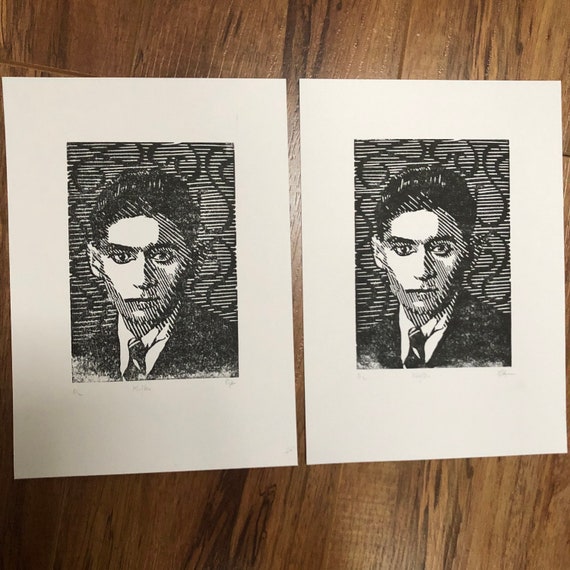 Franz Kafka. Handmade Linocut Portrait of the Czech Writer of the ...