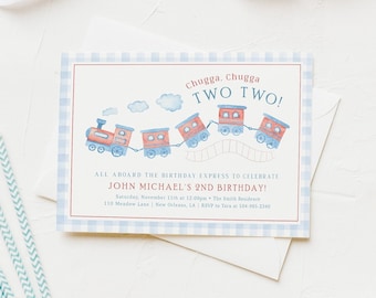 PRINTED Chugga Chugga TWO TWO Train Birthday Invitation, Boys Second Birthday Invitation | Printed Cards, A7 or A9 Cards