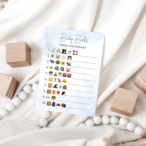 PRINTED Emoji Baby Books Game, Baby Shower Game Printed Cards 5x7 image 1