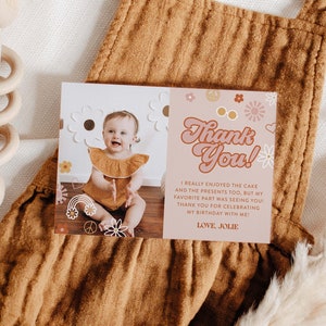 Thank You Card | Retro Birthday Thank You Note Card with Photo, Groovy Thank You Card | Printable DIY or Printed Cards 3.5x5"