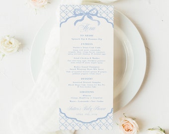 PRINTED MENU CARD | Classic Baby Shower Menu Cards | Printed Cards 3.875"x9.25"