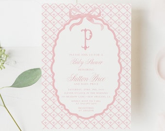 PRINTED Baby Girl Classic Monogram Shower Invitation, Boy Girl Shower Invites | Printed Cards