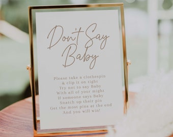 Don't Say Baby Printable Sign, Neutral Baby Shower Game | Printable Signs 5x7"