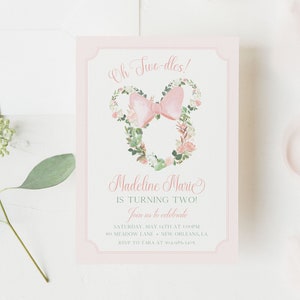 PRINTED Oh Twodles Birthday Invitation, Second Birthday Invitation, Floral, Garden Party, Minnie Mouse Invitation | Printed Cards