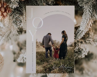 JOY Modern Holiday Card with Photo Arch | Holiday Card with Photos | Printable DIY or Printed Cards