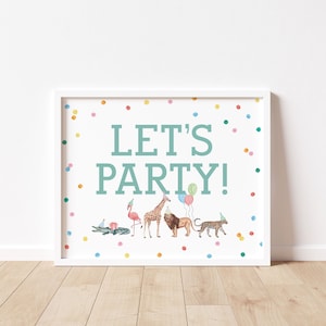 LET&#39;S PARTY | Party Animals Printable Sign, Party Animals Theme Birthday Sign | Printable Signs 8x10&quot;
