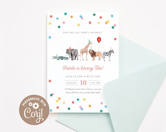 DIGITAL DOWNLOAD | Party Animals Birthday Invitation, Party Animals Invitation | Printable DIY, Corjl