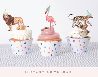 Party Animals Birthday Cupcake Wrappers, Cupcake Liner Kit | Printable DIY