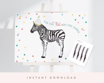 Pin the Tail on the Zebra, Party Animals Games | Printable DIY, Instant Download