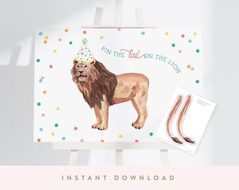 Pin the Tail on the Lion, Party Animals Games | Printable DIY, Instant Download
