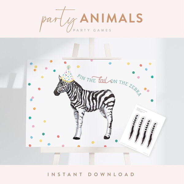 Pin the Tail on the Zebra, Party Animals Games | Printable DIY, Instant Download