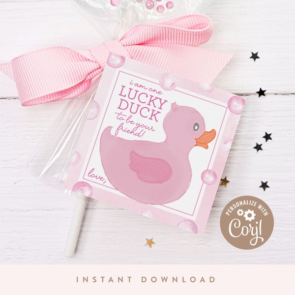 LUCKY DUCK Valentine Favor/Treat Tags | Valentine Favor Tags | Instant Download, Printable DIY, Corjl