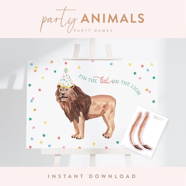 Pin the Tail on the Lion, Party Animals Games | Printable DIY, Instant Download