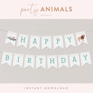 Party Animals Birthday Banner, Customizable A-Z Alphabet & Numbers Banner With Animals | DIY Printable Banner, Instant Download