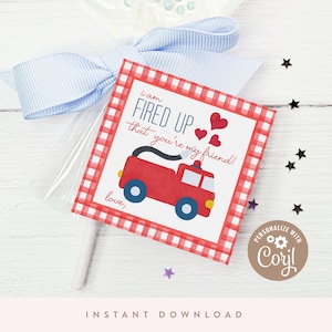 FIRE TRUCK Valentine Favor/Treat Tags | Valentine Favor Tags | Instant Download, Printable DIY, Corjl
