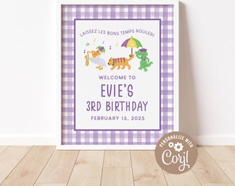 Mardi Gras Birthday Welcome Poster 8x10 or 16x20 | Digital, Girl or Boy Birthday Welcome Sign | Printable DIY, Corjl | DIGITAL DOWNLOAD