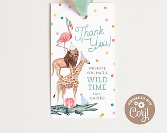 DIGITAL DOWNLOAD | Party Animals Birthday Favor Tags | 2" x 3.5" Tag | Printable DIY, Corjl