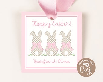 Easter Treat Tags | Pink Gingham Bunny, Easter Favor Tags | Treat Tags/Favor Tags | Instant Download, Printable DIY, Corjl