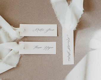 PRINTED Modern Calligraphy Script Wedding Place Card | Customizable Wedding Name Cards | Slim Printed Cards 1.25" x 4"