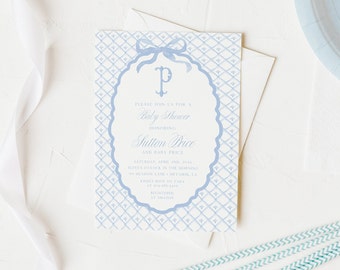 PRINTED Baby Boy Classic Monogram Shower Invitation, Boy Baby Shower Invites | Printed Cards