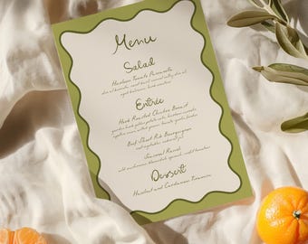 Wavy Wedding Menu Cards | Wavy Border, Customizable Colors, Printed Menus 5x7