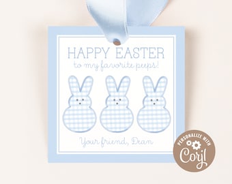 Easter Treat Tags | Blue Gingham Bunny Easter Favor Tags | Treat Tags/Favor Tags | Instant Download, Printable DIY, Corjl