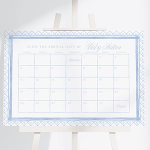 Fälligkeit Datum Kalender - Klassisches Baby Shower Schild, Baby Junge oder Mädchen | Druckbares Schild 60x90 cm |