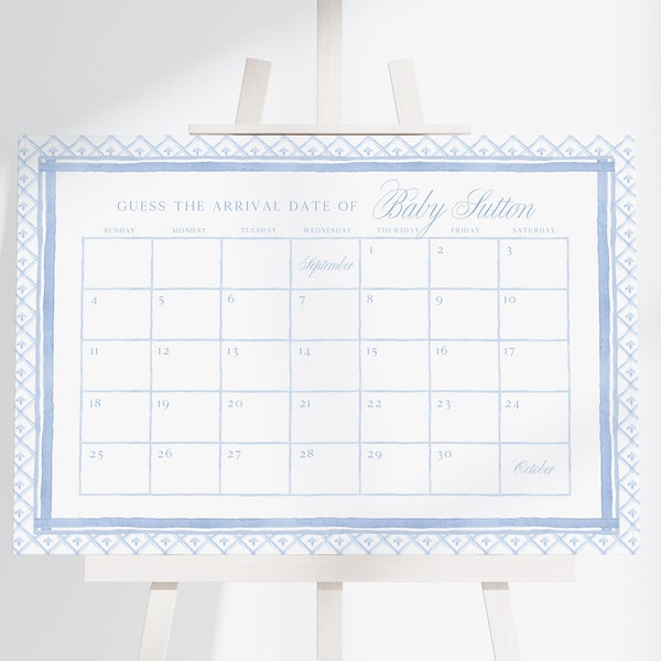 Due Date Calendar - Classic Baby Shower Sign, Baby Boy or Baby Girl | Printable DIY Sign 24x36" | Digital File Only