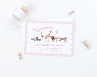 PRINTED Party Animals Birthday Invitation, Kids Birthday Party Animals Invitation | 5x7 Printed Cards with Envelopes