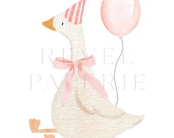 Silly Goose Birthday Clipart | Watercolor Party Hat, Balloon (Digital Download)