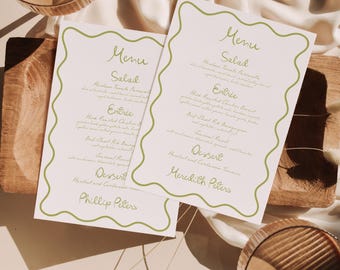 Personalized Wavy Wedding Menus | Printed Guest Names, 5x7