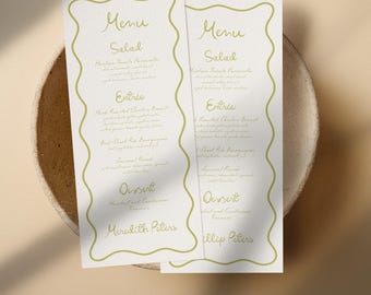 Personalized Wavy Menu Cards | Printed Guest Names (4x9)