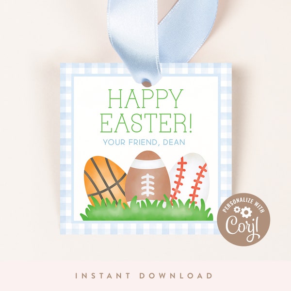 Easter Treat Tags | Sports Easter Eggs, Easter Favor Tags | Treat Tags/Favor Tags | Instant Download, Printable DIY, Corjl