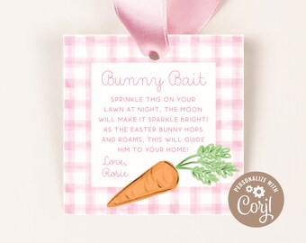 Easter Bunny Bait Treat Tags | Pink Bunny Bait Easter Favor Tags | Treat Tags/Favor Tags | Instant Download, Printable DIY, Corjl