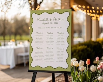 Wavy Wedding Seating Chart Sign, Custom Printable (Digital File)