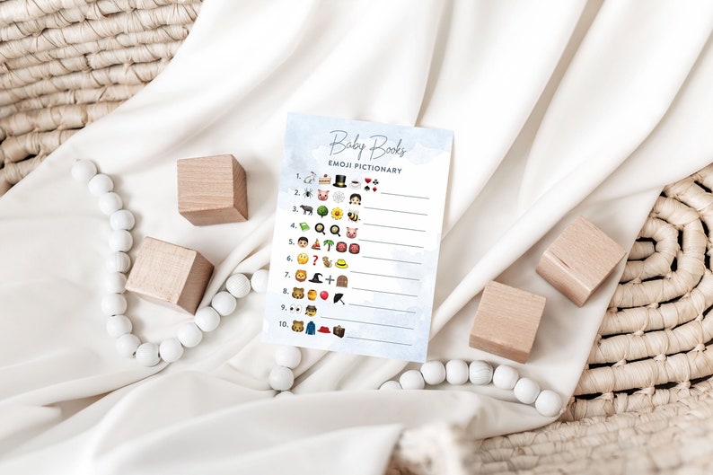 PRINTED Emoji Baby Books Game, Baby Shower Game Printed Cards 5x7 image 1